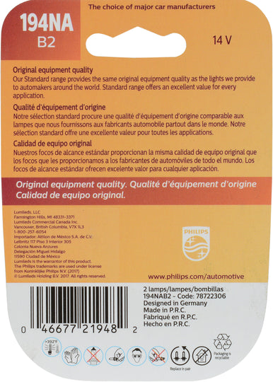 194NAB2 Philips Standard Miniature 194NA - Standard - Twin Blister Pack Philips Bulbs