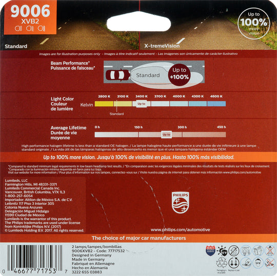 9006XVB2 Philips X-tremeVision Headlight 9006 - X-tremeVision - Twin Blister Pack Philips Bulbs
