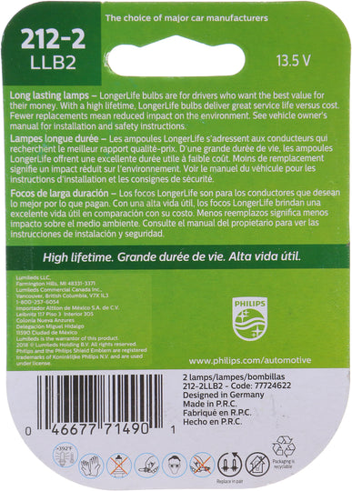 212-2LLB2 Philips LongerLife Miniature 212-2LL - LongerLife - Twin Blister Pack Philips Bulbs