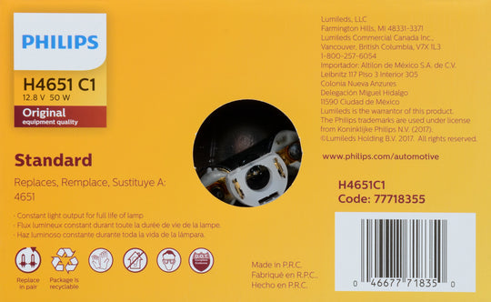 H4651C1 Philips Standard Sealed Beam H4651 - Standard - Single Commercial Pack Philips Bulbs