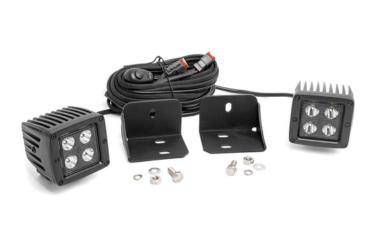 71011 LED Light - Cab Mount - 2" Black Pair - Flood - Can-Am Defender (16-22) Rough Country Canada