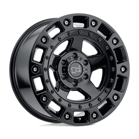 1795CNC-86140B12 - Black Rhino Cinco 17X9.5 6X139.7 -18 mm Gloss Black W/ Stainless Bolt - Black Rhino Wheels Canada