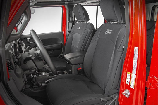 91012 Seat Covers - Front and Rear w/ Armrest - Jeep Wrangler JL (18-23) Rough Country Canada