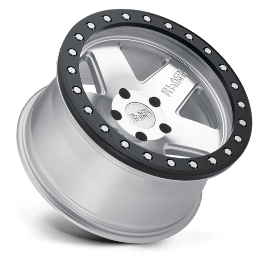 1785CRL-25127S71 - Black Rhino Crawler 17X8.5 5X127 -32 mm Silver W/ Mirror Face & Black Lip Ring - Black Rhino Wheels Canada