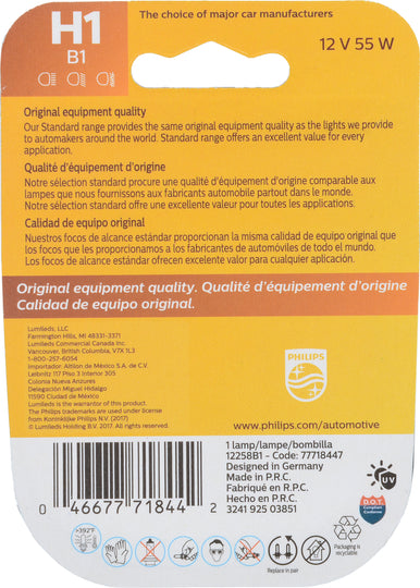 H1B1 Philips Standard Headlight H1 - Standard - Single Blister Pack Philips Bulbs