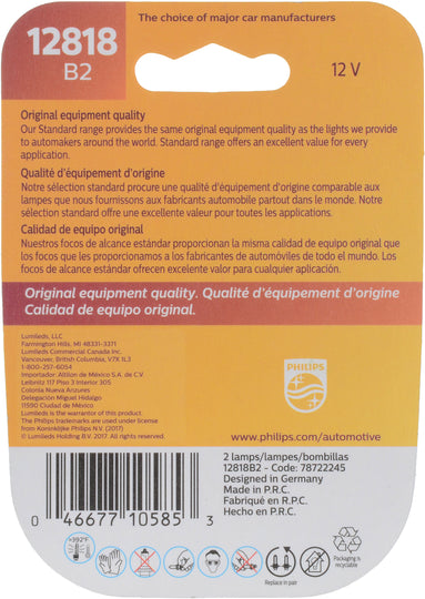 12818B2 Philips Standard Miniature 12818 - Standard - Twin Blister Pack Philips Bulbs