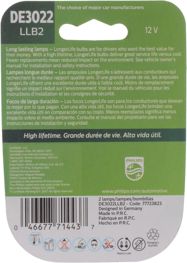 DE3022LLB2 Philips LongerLife Miniature DE3022LL - LongerLife - Twin Blister Pack Philips Bulbs