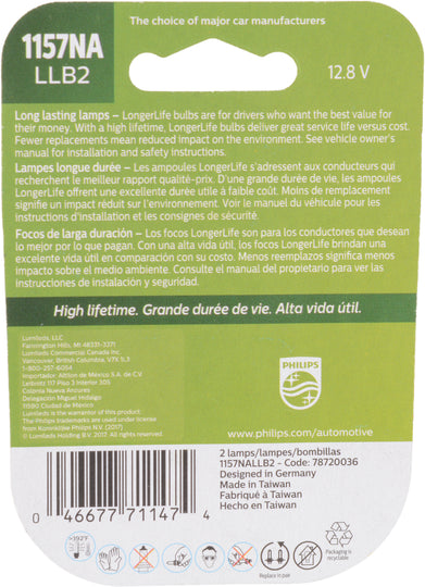 1157NALLB2 Philips LongerLife Miniature 1157NALL - LongerLife - Twin Blister Pack Philips Bulbs