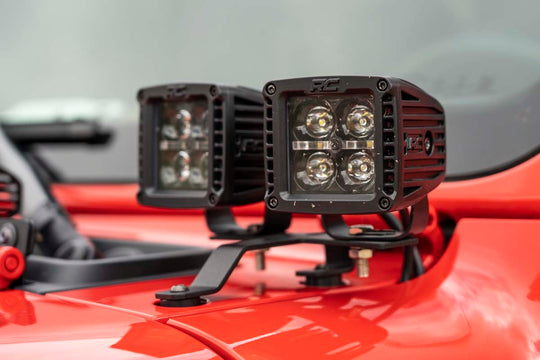 70823 Jeep Quad LED Light Pod Kit - Black Series w/ Amber DRL (18-22 JL / 20-22 Gladiator) Rough Country Canada