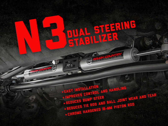 8749030 N3 Steering Stabilizer - Dual - 2-8 Inch Lift - Ford Excursion (00-05)/Super Duty (99-04) Rough Country Canada
