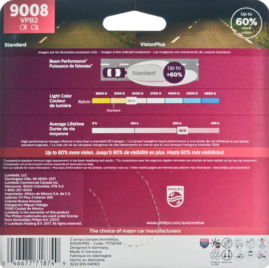 9008VPB2 Philips VisionPlus Headlight 9008 - VisionPlus - Twin Blister Pack Philips Bulbs