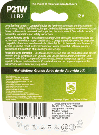P21WLLB2 Philips LongerLife Miniature P21WLL - LongerLife - Twin Blister Pack Philips Bulbs