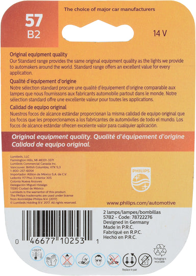 57B2 Philips Standard Miniature 57 - Standard - Twin Blister Pack Philips Bulbs