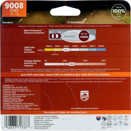 9008XVB2 Philips X-tremeVision Headlight 9008 - X-tremeVision - Twin Blister Pack Philips Bulbs