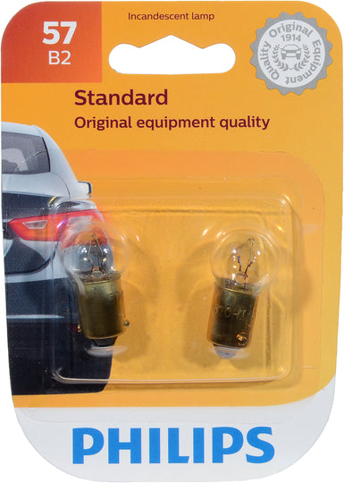 57B2 Philips Standard Miniature 57 - Standard - Twin Blister Pack Philips Bulbs