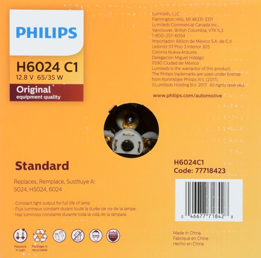 H6024C1 Philips Standard Sealed Beam H6024 - Standard - Single Commercial Pack Philips Bulbs