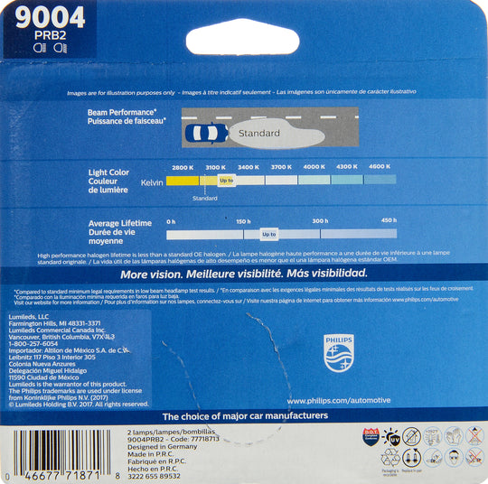 9004PRB2 Philips Vision Headlight 9004 - Vision - Twin Blister Pack Philips Bulbs