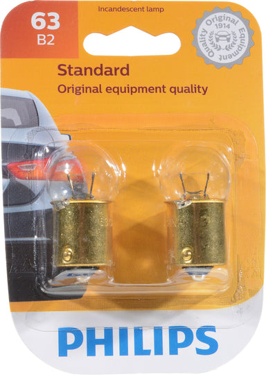 63B2 Philips Standard Miniature 63 - Standard - Twin Blister Pack Philips Bulbs