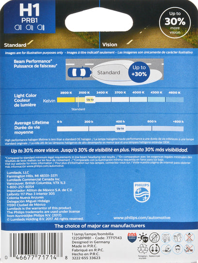 H1PRB1 Philips Vision Headlight H1 - Vision - Single Blister Pack Philips Bulbs