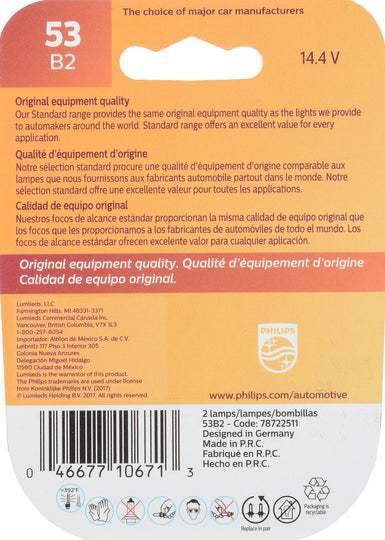 53B2 Philips Standard Miniature 53 - Standard - Twin Blister Pack Philips Bulbs
