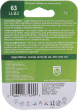 Load image into Gallery viewer, 63LLB2 Philips LongerLife Miniature 63LL - LongerLife - Twin Blister Pack Philips Bulbs
