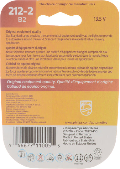 212-2B2 Philips Standard Miniature 212-2 - Standard - Twin Blister Pack Philips Bulbs