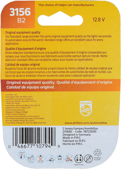 3156B2 Philips Standard Miniature 3156 - Standard - Twin Blister Pack Philips Bulbs