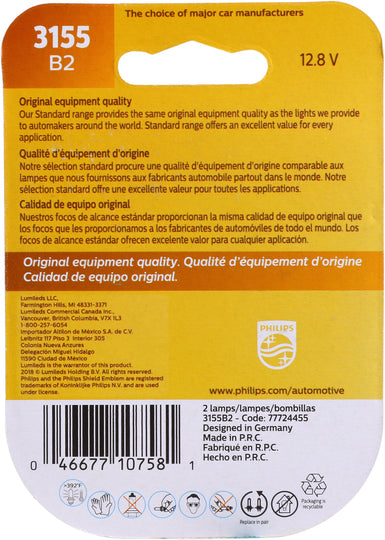 3155B2 Philips Standard Miniature 3155 - Standard - Twin Blister Pack Philips Bulbs