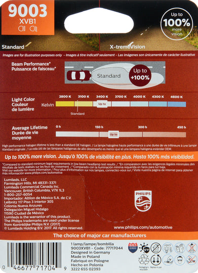 9003XVB1 Philips X-tremeVision Headlight 9003 - X-tremeVision - Single Blister Pack Philips Bulbs