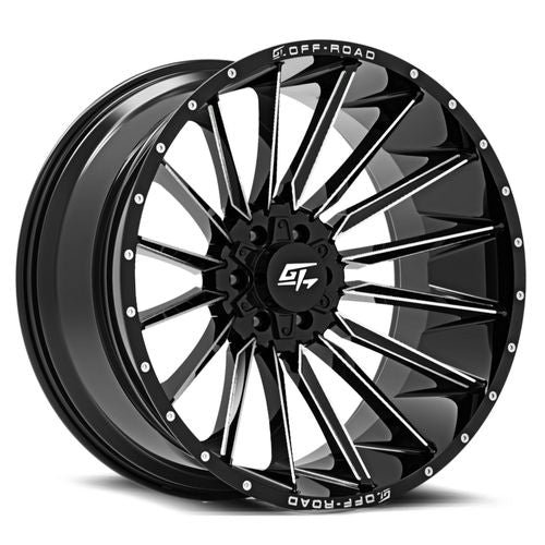 GT122201061122 - GT Offroad Stark 20X10 6X139.7 / 6X135 -18mm Gloss Black Milled - GT Offroad Wheels Canada