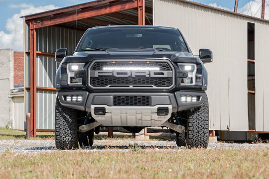 70701BLDRL LED Light - Grille Mount - 30" Black Single Row - White DRL - Ford Raptor (17-20) Rough Country Canada