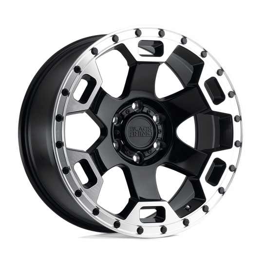 1785GLT-85127B71 - Black Rhino Gauntlet 17X8.5 5X127 -18 mm Gloss Black W/ Mirror Machined Ring - Black Rhino Wheels Canada