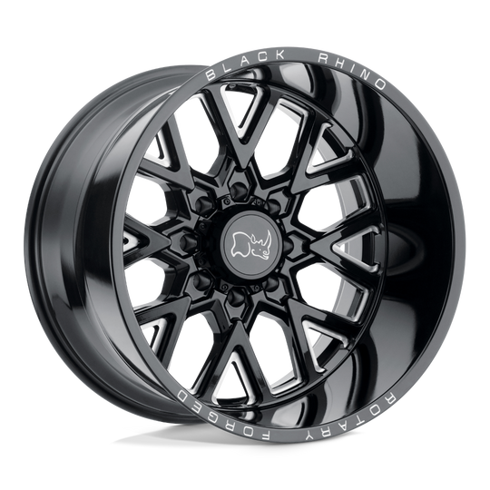 2414GRM-68170B25 - Black Rhino Grimlock 24X14 8X170 -76 mm Gloss Black & Milled - Black Rhino Wheels Canada