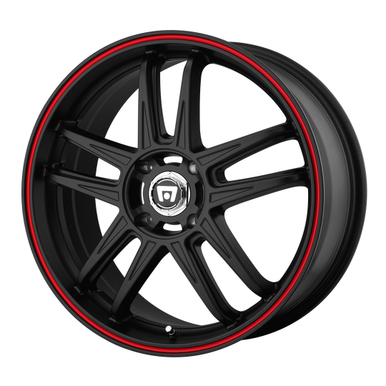 MR11787512745 - Motegi MR117 18X7.5 5X114.3  45mm Matte Black With Red Racing Stripe - Motegi Wheels Canada