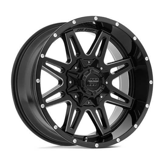 PXA8142-29539 - Pro Comp PA42 Blockade 20X9.5 6X135/6X139.7 -6mm Gloss Black Milled - Pro Comp Wheels Canada