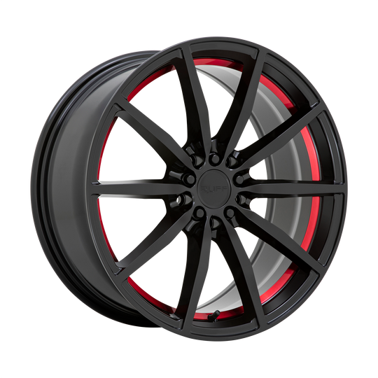 1880RFB385D04B72 - Ruff Burnout 18X8 5X100 5X114.3 38mm Gloss Black W/ Red Inner Lip - Ruff Wheels Canada
