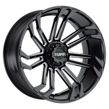 Charger l'image dans la galerie, 2212T21-56140B12 - Tuff T21 22X12 6X139.7 -45 mm Gloss Black W/ Milled Spokes - Tuff Wheels Canada
