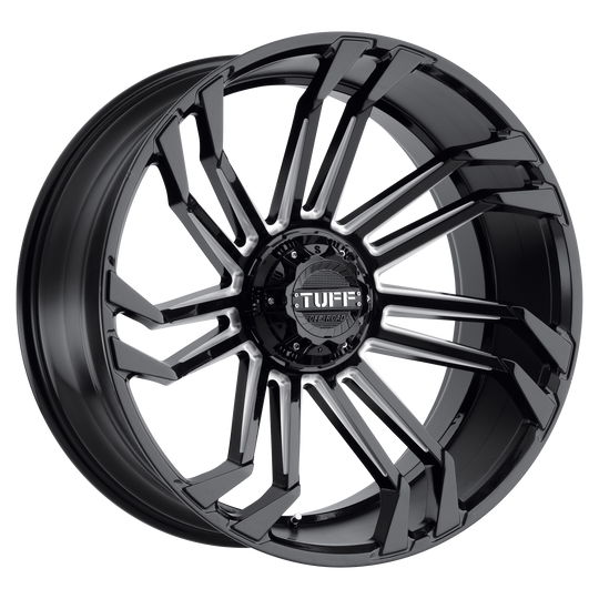 2010T21-96135B87 - Tuff T21 20X10 6X135 -19 mm Gloss Black W/ Milled Spokes - Tuff Wheels Canada