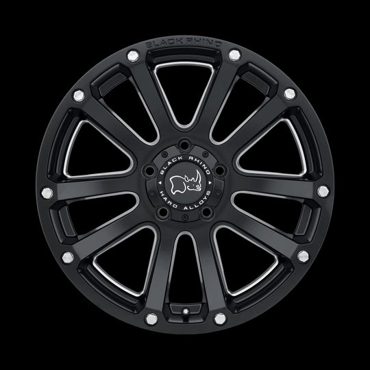 2095HLD005140M78 - Black Rhino Highland 20X9.5 5X139.7  0mm Matte Black W/ Milled Spokes - Black Rhino Wheels Canada