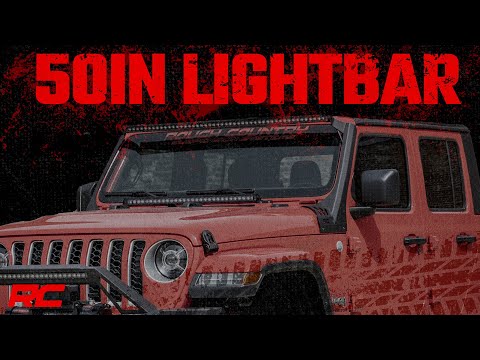 70066 Jeep 50-inch Straight LED Light Bar Upper Windshield Kit w/ Single-Row Black Series LED - White DRL (20-22 Gladiator JT, 18-22 Wrangler JL) Rough Country Canada
