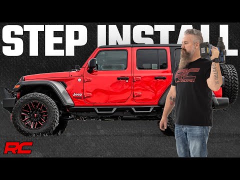 90769A Contoured Drop Steps - 4 Door - Jeep Wrangler 4xe (21-23)/Wrangler JL (18-23) Rough Country Canada