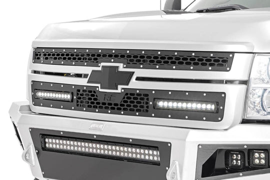 70155 Mesh Grille - 12" Single Row LED Pair - Black - Chevy Silverado 2500 HD/3500 HD (11-14) Rough Country Canada