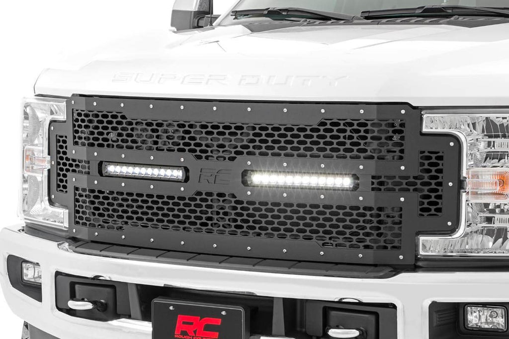 70216 Mesh Grille - 12" Dual Row LED - Black - Ford Super Duty (17-19) Rough Country Canada