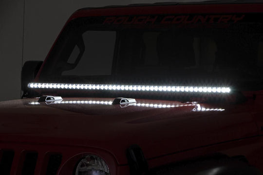 70057 Jeep 50-inch LED Hood Kit (18-21 Wrangler JL, 20-21 Gladiator JT - Black-Series) Rough Country Canada