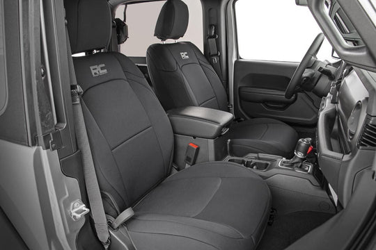 91020 Seat Covers - Front and Rear - Jeep Wrangler JL 4WD (2018-2023) Rough Country Canada