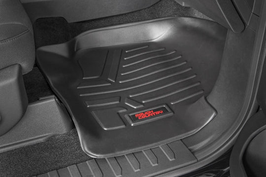 M-51515 Floor Mats - FR and RR - FR Buckets - w/Factory Under Seat Storage Ford F-150 2WD/4WD (2015-2023) Rough Country Canada