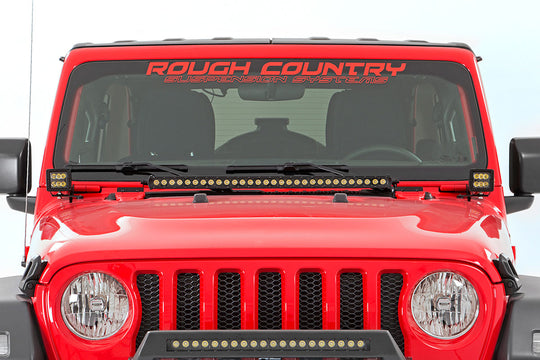 70052DRL Jeep 2-inch LED Lower Windshield Kit (18-21 Wrangler JL, 20-21 Gladiator JT - Black-Series w/ White DRL) Rough Country Canada