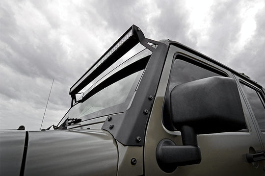 70504BLDRLA LED Light - Windshield Mnt - 50" Black Dual Row - Amber DRL - Jeep Wrangler JK (07-18) Rough Country Canada