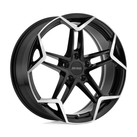 1980P1A355100B72 - Petrol P1A 19X8 5X100  35mm Gloss Black W/ Machined Cut Face - Petrol Wheels Canada