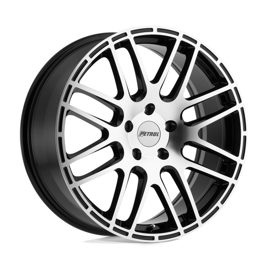 1880P6A405114B76 - Petrol P6A 18X8 5X114.3  40mm Gloss Black W/ Machined Cut Face - Petrol Wheels Canada
